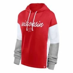 Cheapest 👍 College Hoodies & Sweatshirts Fanatics 👩 Women's Wisconsin Badgers Iconic Colorblock Hoodie 🥰