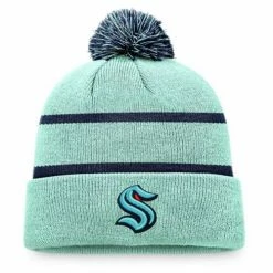 Cheap 👍 NHL Hats & Caps Fanatics Seattle Kraken 2022 Reverse Retro Pom Beanie 🔥
